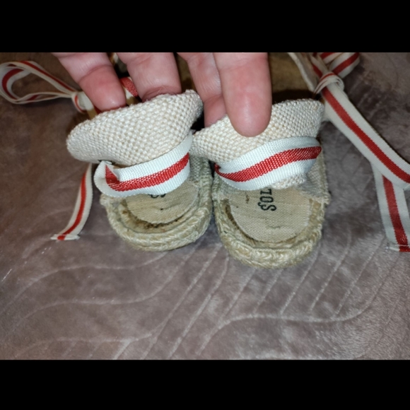 Soludos | Red & Tan Canvas Tie Up Espadrille Jute Sandals Womens Size 7 - Picture 6 of 9